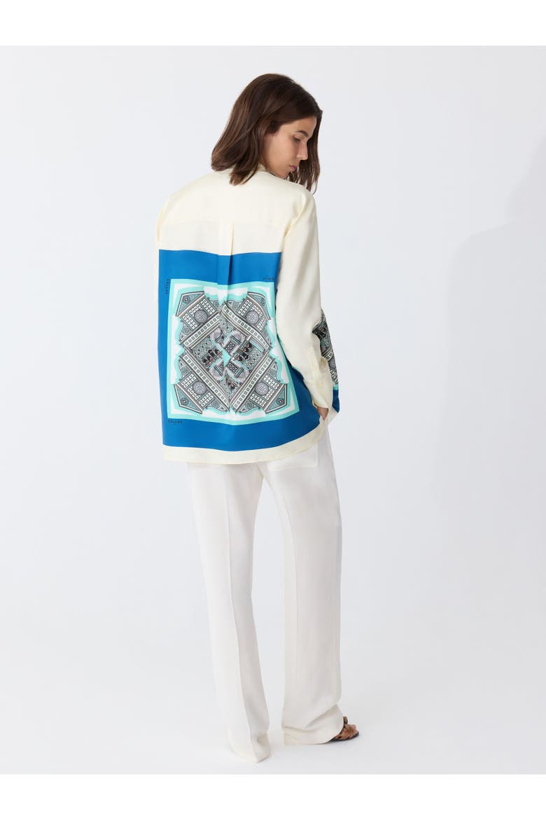 LYN Scarf Print Shirt Turquoise / Navy, Alternate, color, Turquoise / Ivory