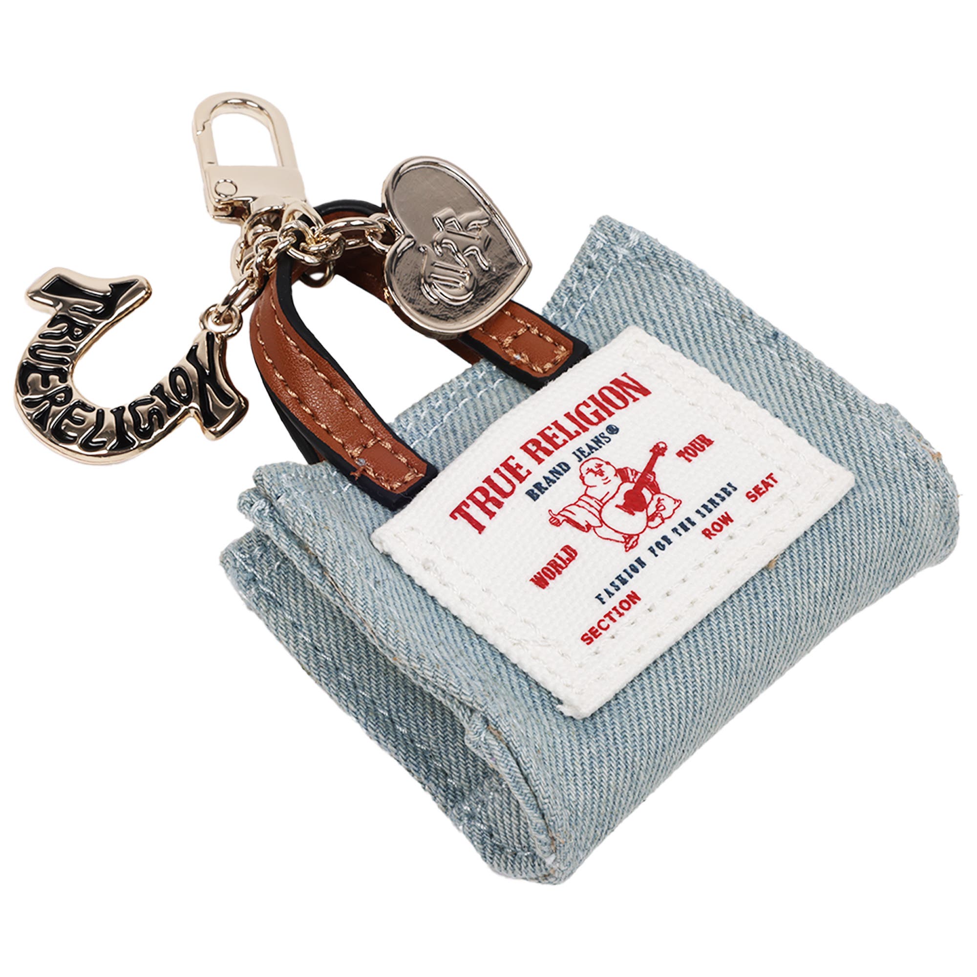 True Religion Buddha Mini Tote Bag Charm, Alternate, color, Denim