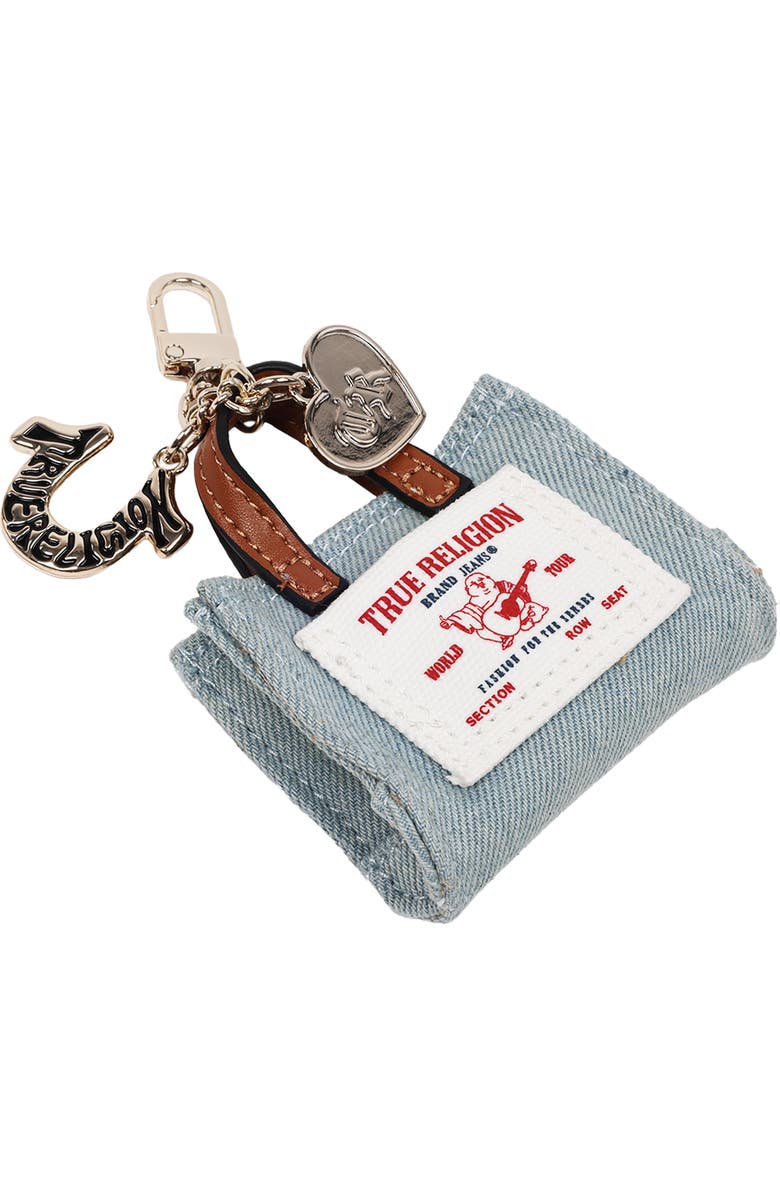 True Religion Buddha Mini Tote Bag Charm, Alternate, color, Denim
