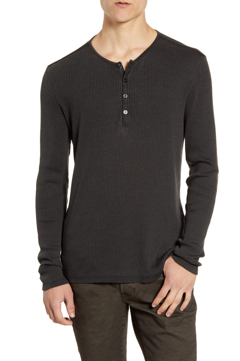 Star USA Slim Fit Ribbed Henley, Main, color, DARK GREY HEATHER