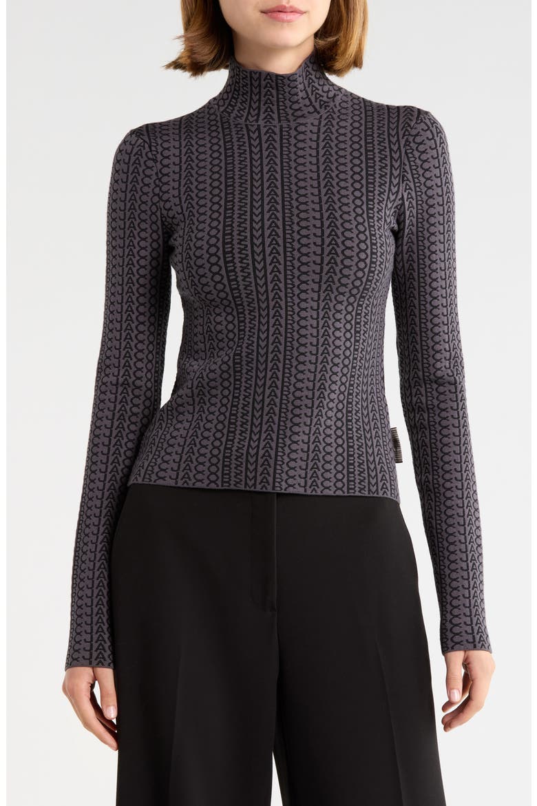 Monogram Knit Mockneck Top, Main, color, BLACK/CHARCOAL