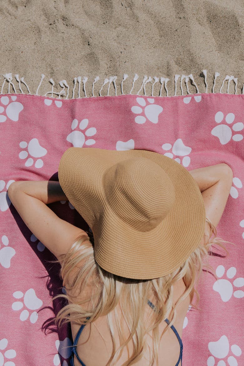 Paw Print Organic Cotton Turkish Towel, Alternate, color, Fuchsia