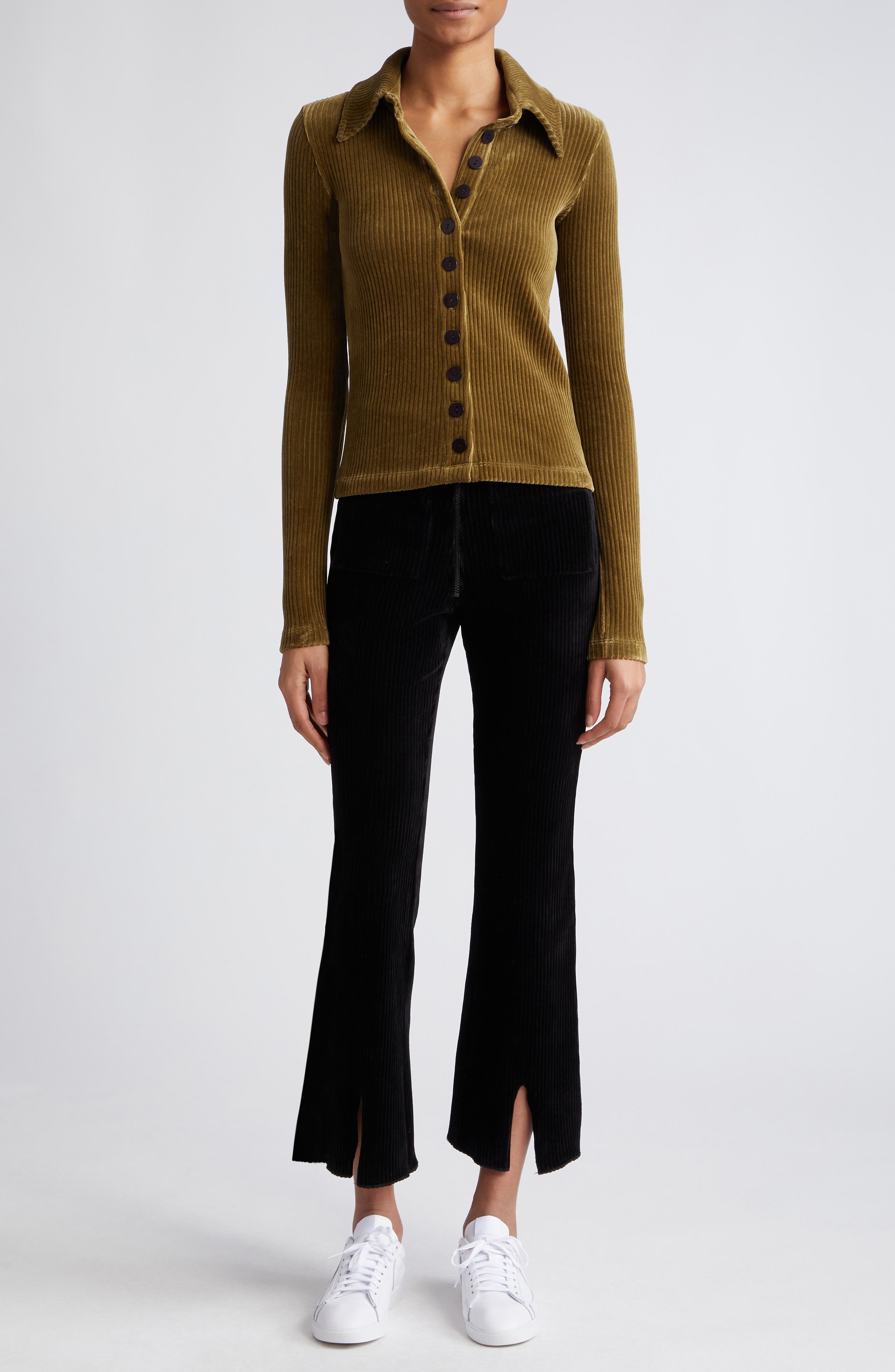 Scallop Rib Velour Button-Up Shirt - image 2