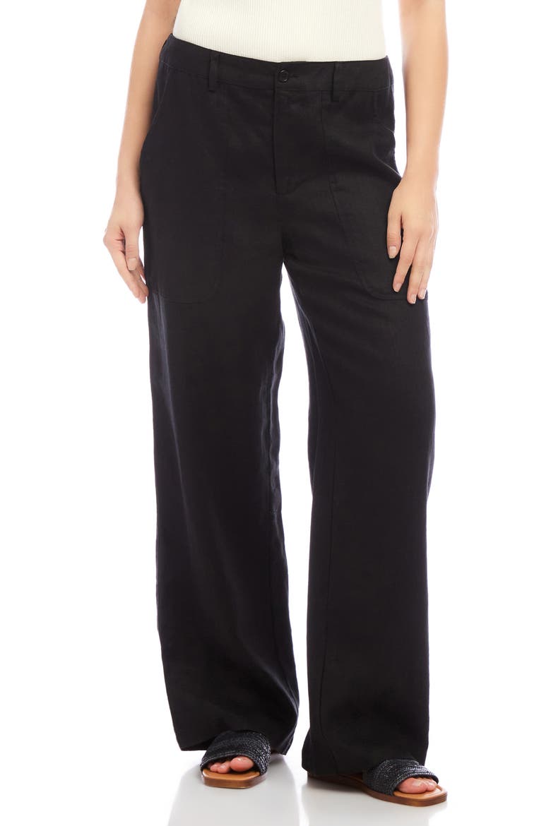 Patch Pocket Wide Leg Linen Pants, Main, color, BLACK