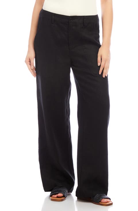 Patch Pocket Wide Leg Linen Pants