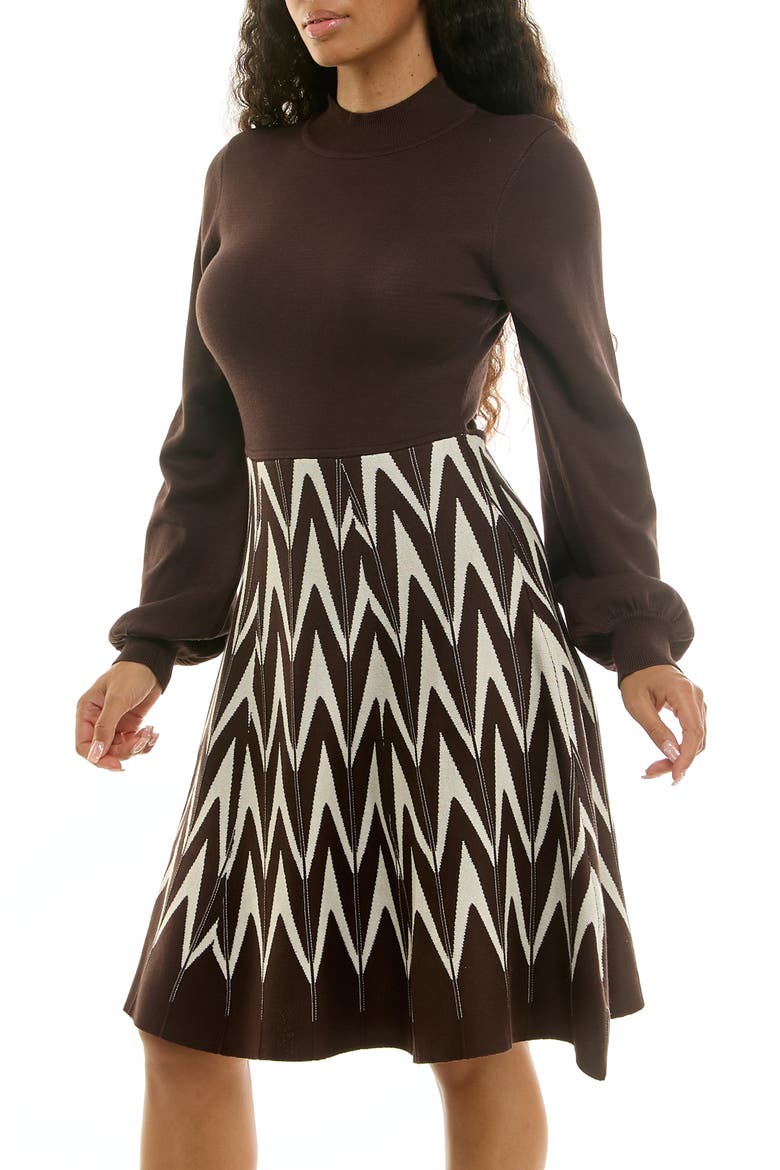 Mock Neck Long Sleeve Sweater Dress, Alternate, color, CHOCOLATE/VANILLA