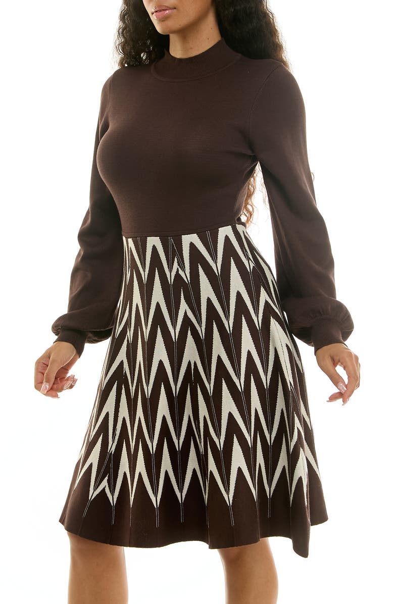Nina Leonard Mock Neck Long Sleeve Sweater Dress, Alternate, color, Chocolate/Vanilla