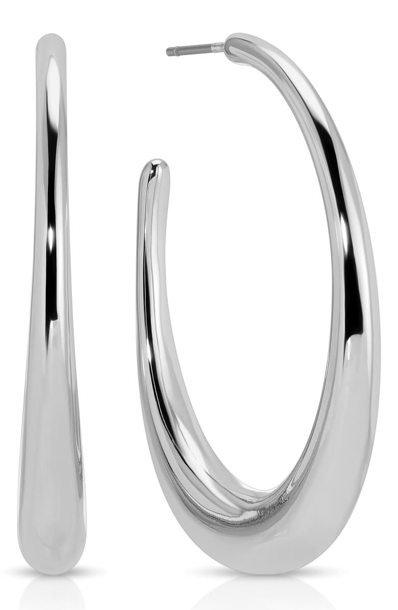 Ettika Smooth Oval Hoop Earrings, Main, color, Silver