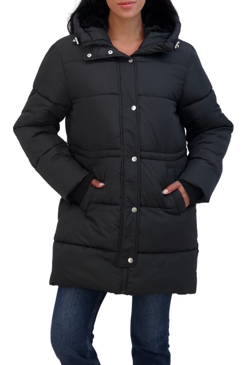 Cozy Faux Fur Lined Hood Puffer Jacket, Alternate, color, BLACK