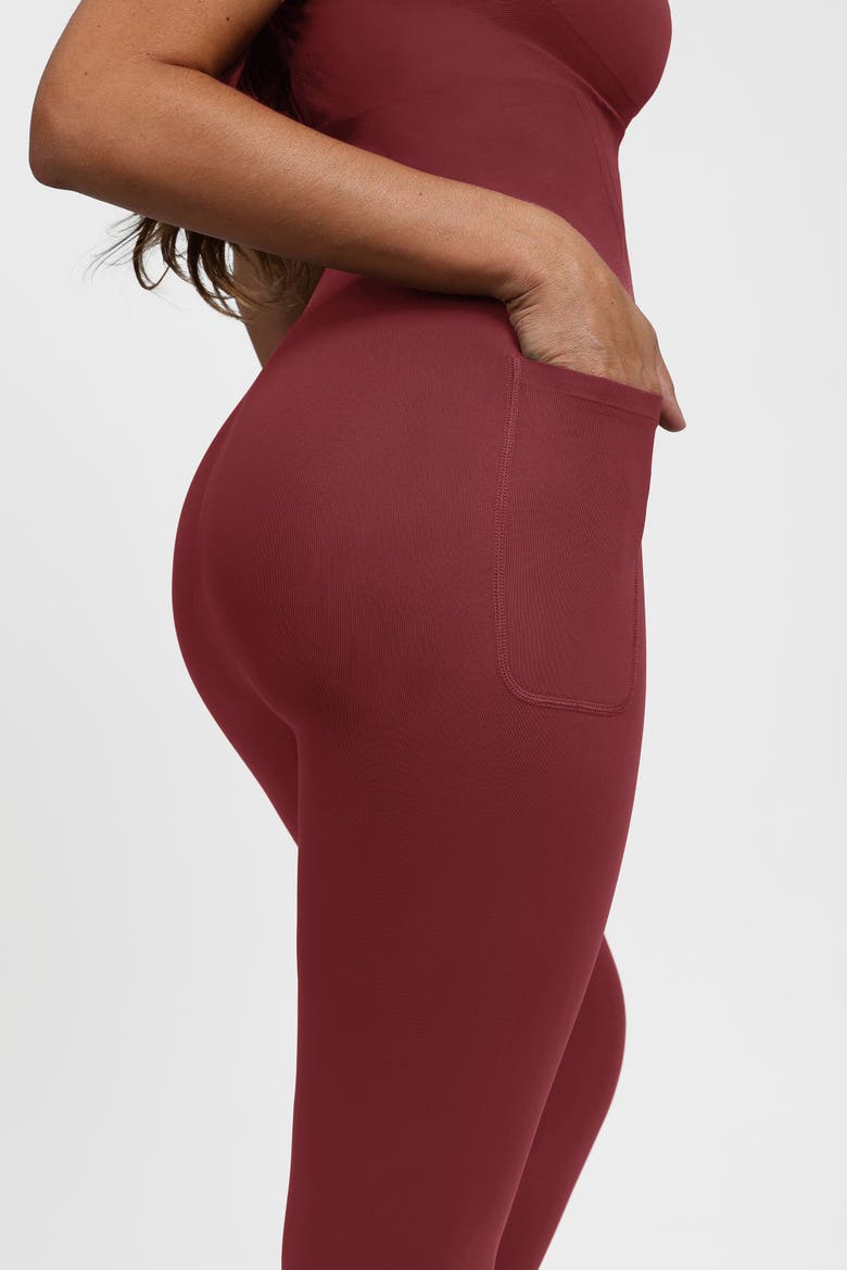 Shapewear Zip Front Deep V Adjustable Strap Jumpsuit, Alternate, color, Brick Red