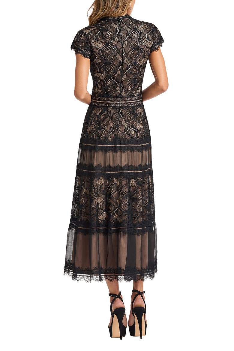 Lace V-Neck Midi Dress, Alternate, color, BLACK/ NUDE
