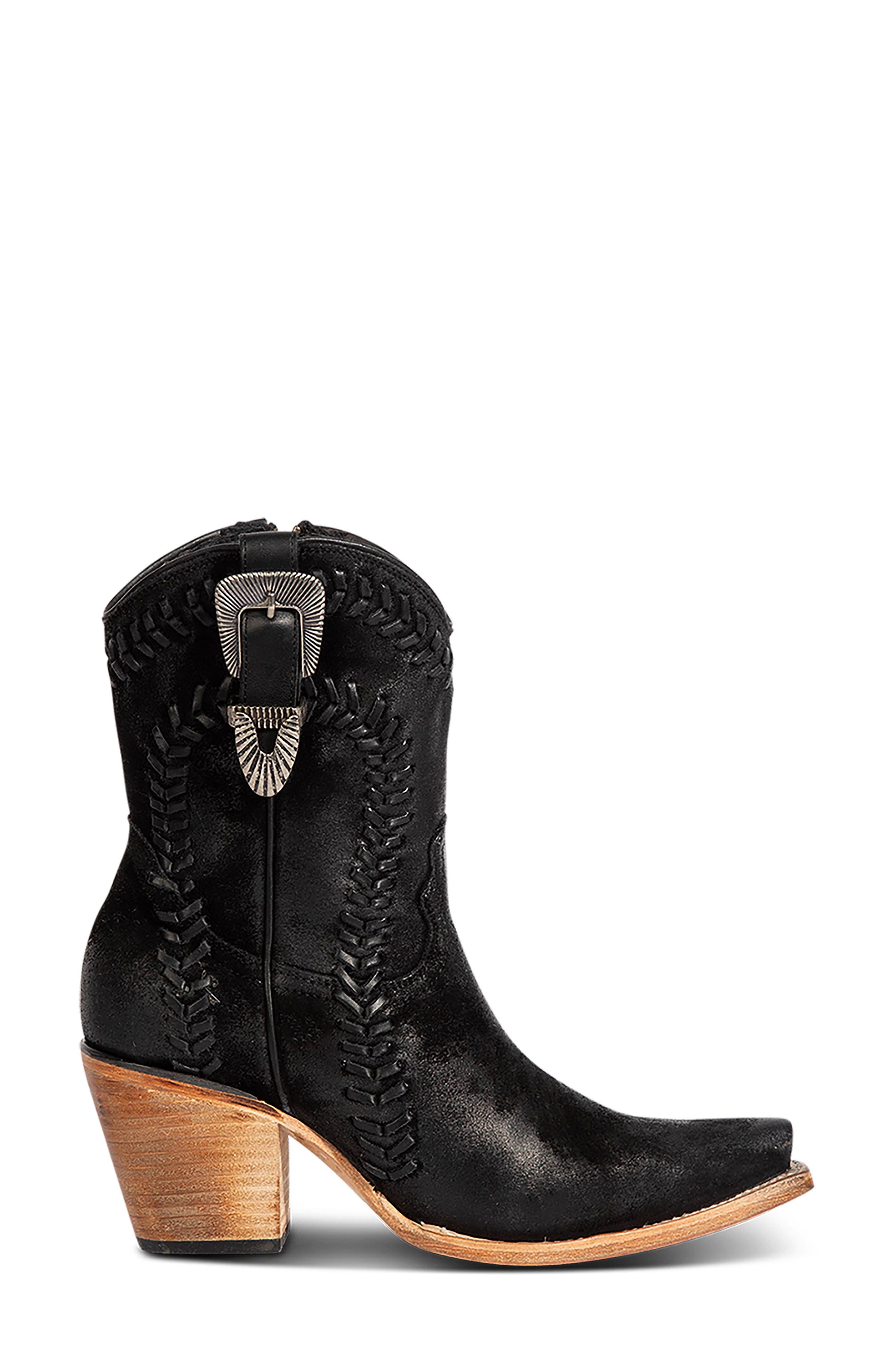 Freya Leather Western Bootie, Alternate, color, BLACK SUEDE