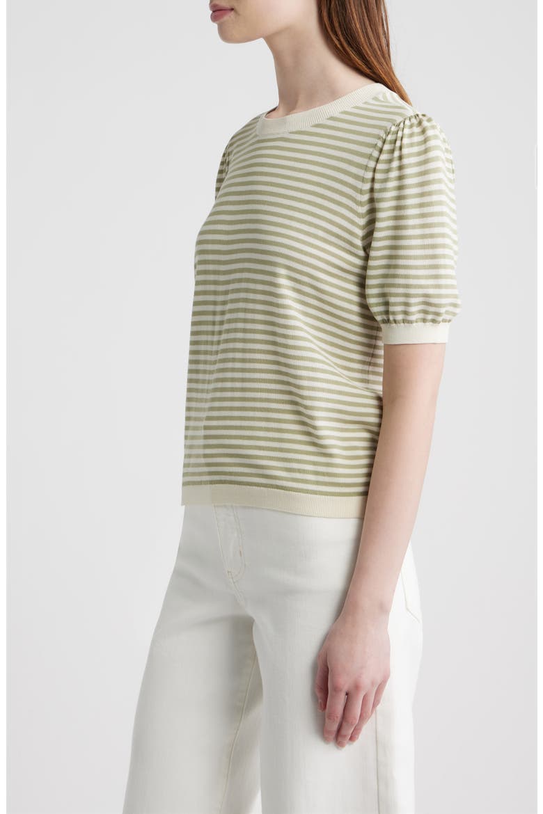 The Stripe Gather Crop Cotton & Modal Sweater, Alternate, color, SAGE MULTI