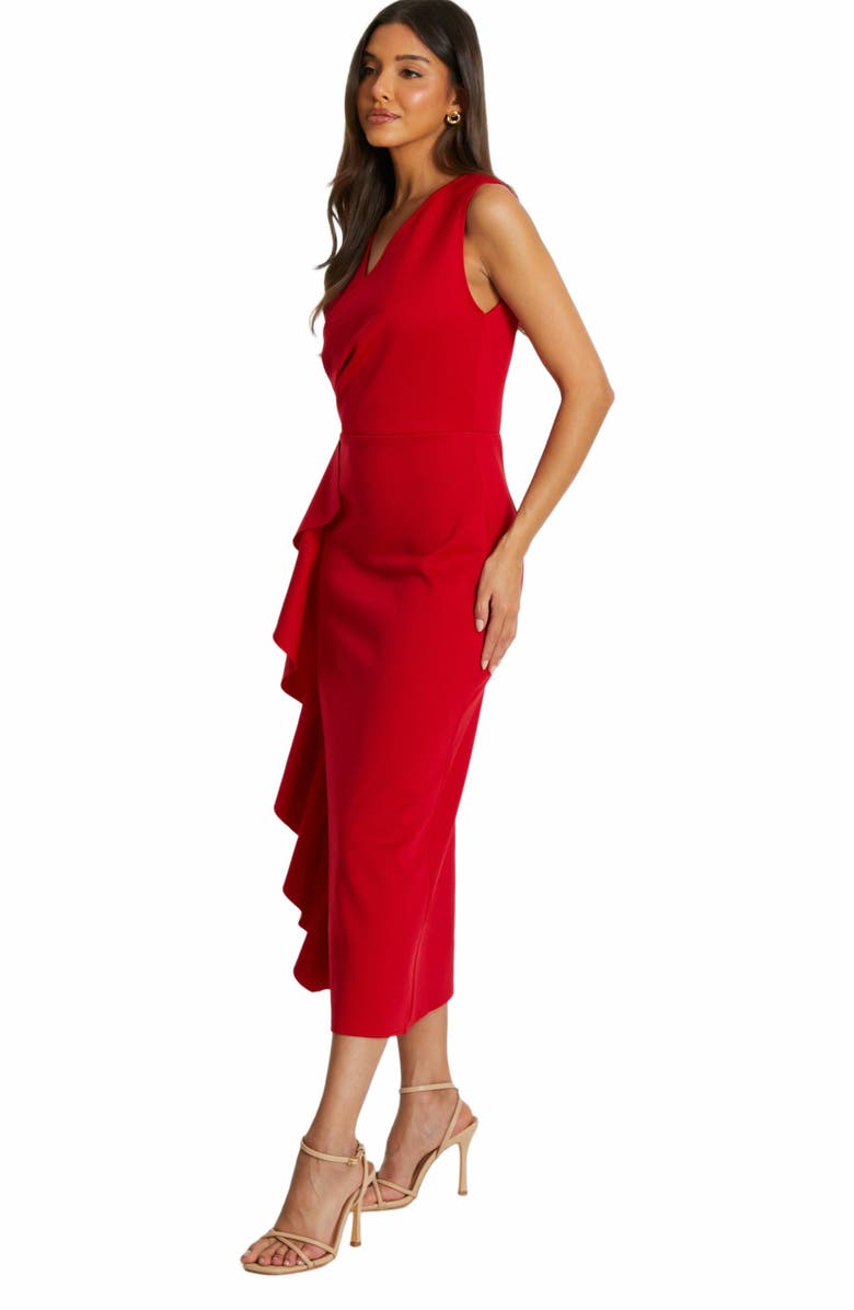 QUIZ Scuba Crepe Wrap Frill Midi Dress, Alternate, color, Red