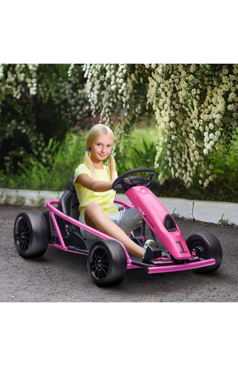 Aosom Kids Electric Go Kart, 24V, Drifting, Slow Start, Music, Horn, Safety Belt, Alternate, color, Pink
