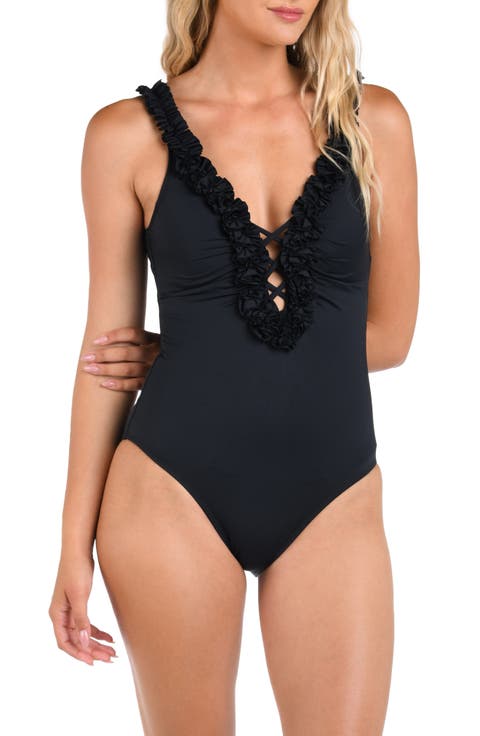 Ruffle Plunge One-Piece Swimsuit