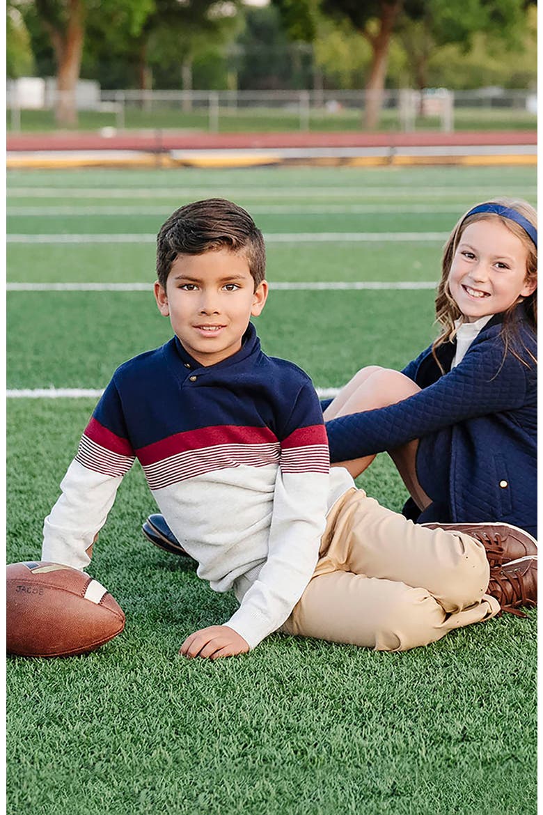 Kids' Organic Long Sleeve Striped Shawl Collar Sweater, Alternate, color, Navy and Gray Chest Stripe