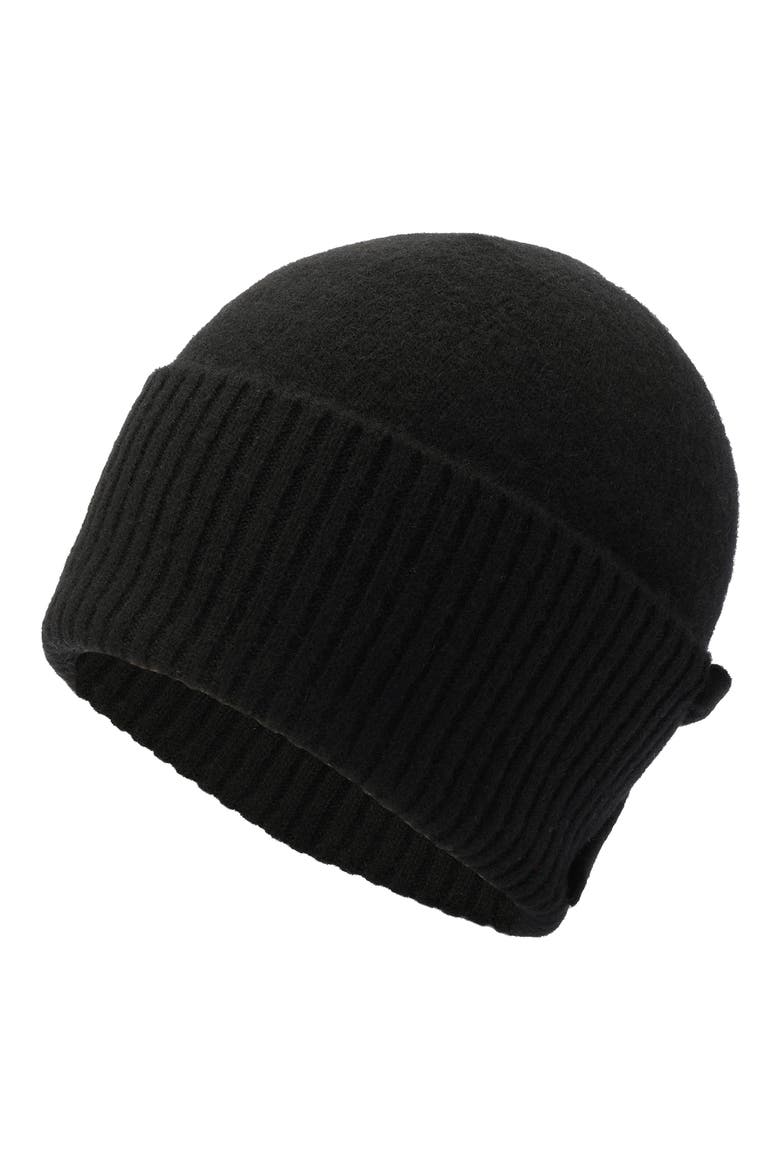 bow accent cuffed beanie, Main, color, BLACK