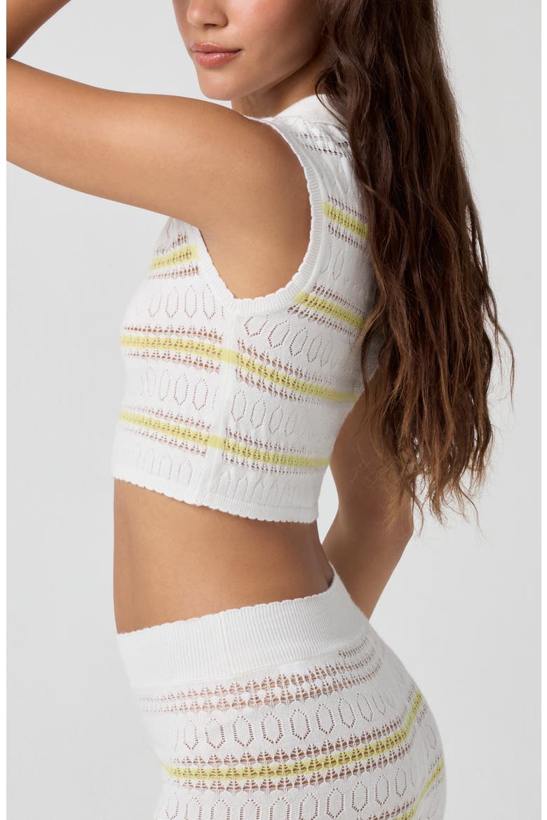 Stripe Pointelle Crop Polo, Alternate, color, BRIGHT WHITE/ CAPRI