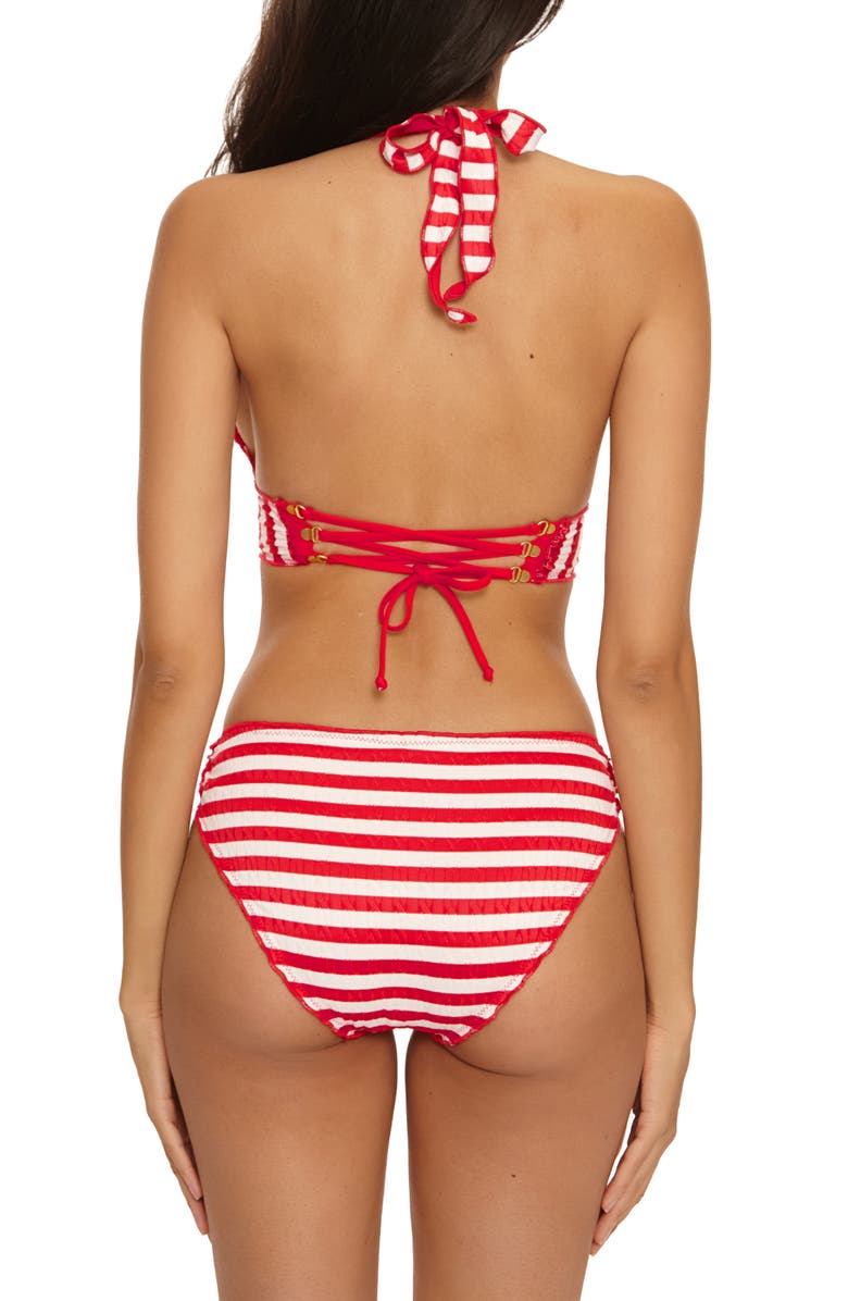 Becca Sail Away Stripe Halter Bikini Top, Alternate, color, Ruby