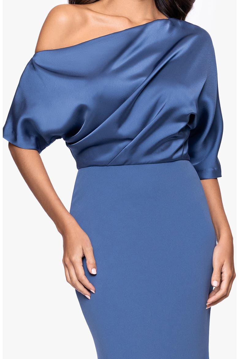 Scuba Crepe Satin One-Shoulder Gown, Alternate, color, SLATE