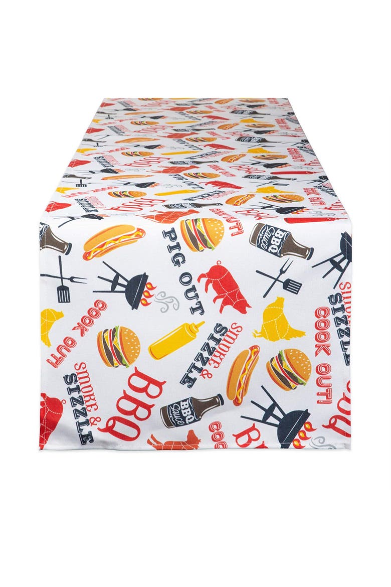 BBQ Fun Print Outdoor Table Runner, Main, color, BBQ Fun Print