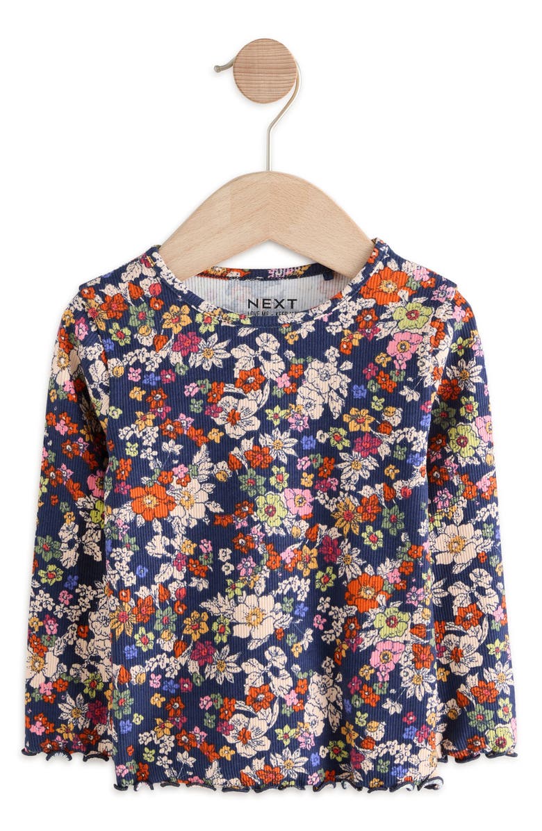 NEXT Kids' Floral Print Rib Long Sleeve Top, Main, color, Blue