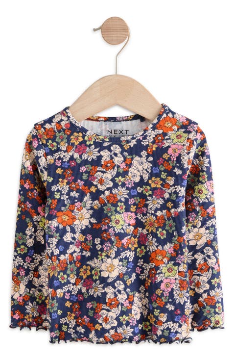 Kids' Floral Print Rib Long Sleeve Top (Little Kid)