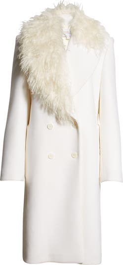 Michael Kors Collection Double Breasted Wool Melton Coat with Faux Fur Trim Nordstrom