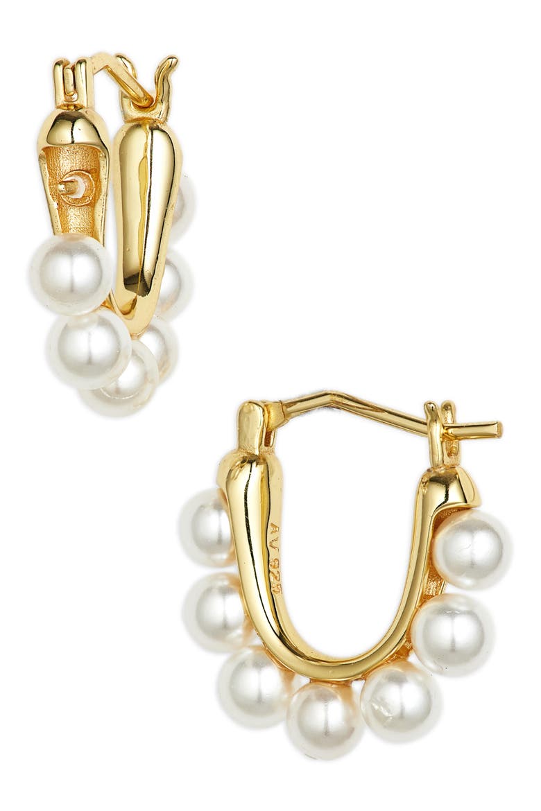 Faux Pearl Hoop Earrings, Main, color, GOLD