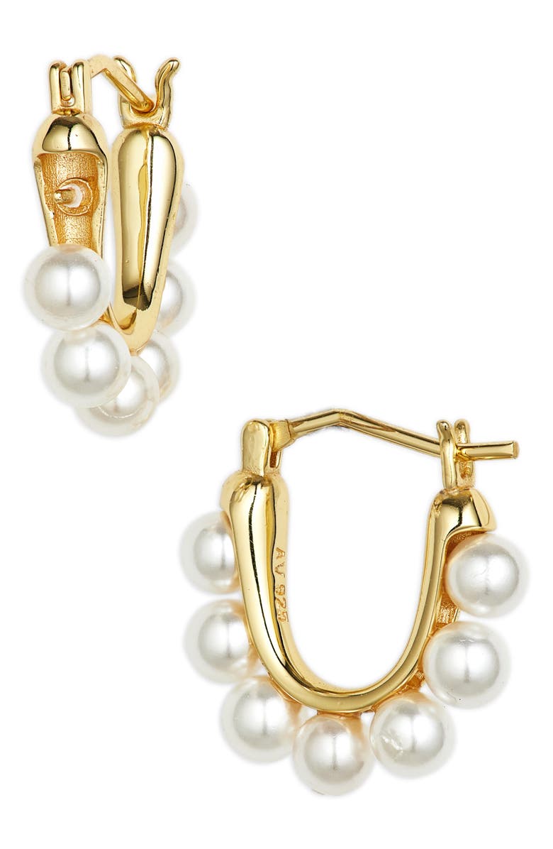 ARGENTO VIVO Faux Pearl Hoop Earrings, Main, color, Gold
