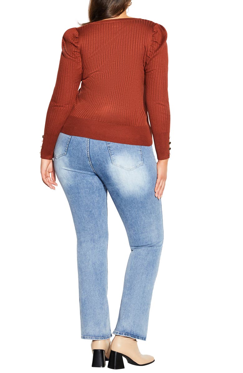 City Chic Rebel Rock Button Cuff Rib Sweater, Alternate, color, 