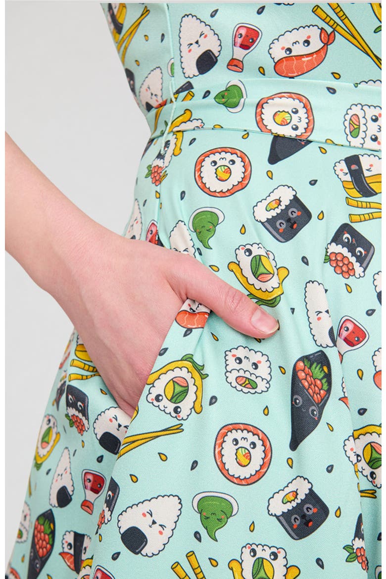 1950s Collared Shirt Dress, Alternate, color, Green Sushi Print
