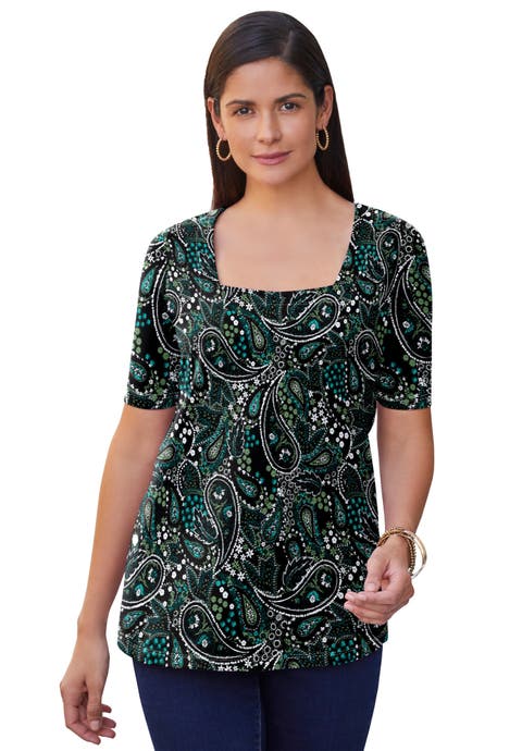 Stretch Cotton Square Neck Tee