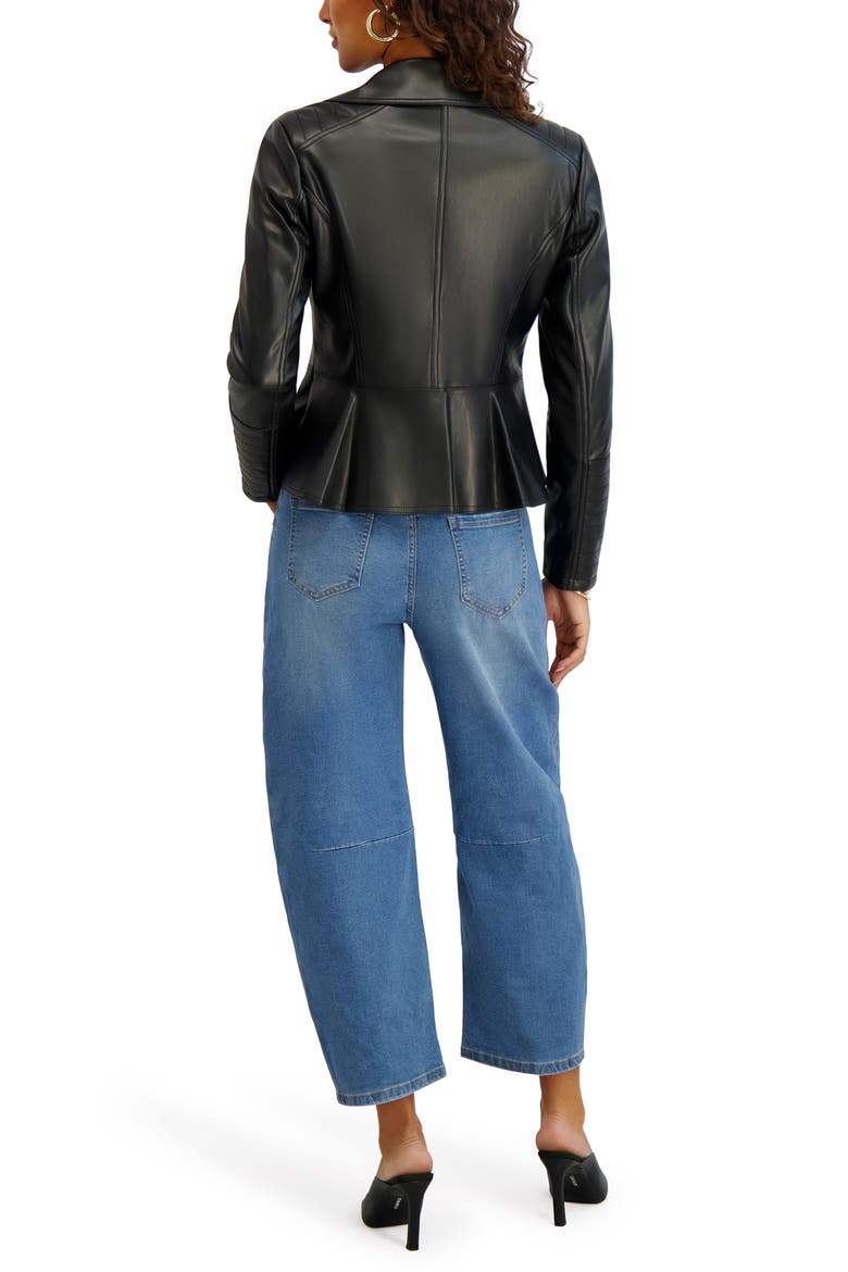 Peplum Back Faux Lether Moto Jacket, Alternate, color, BLACK
