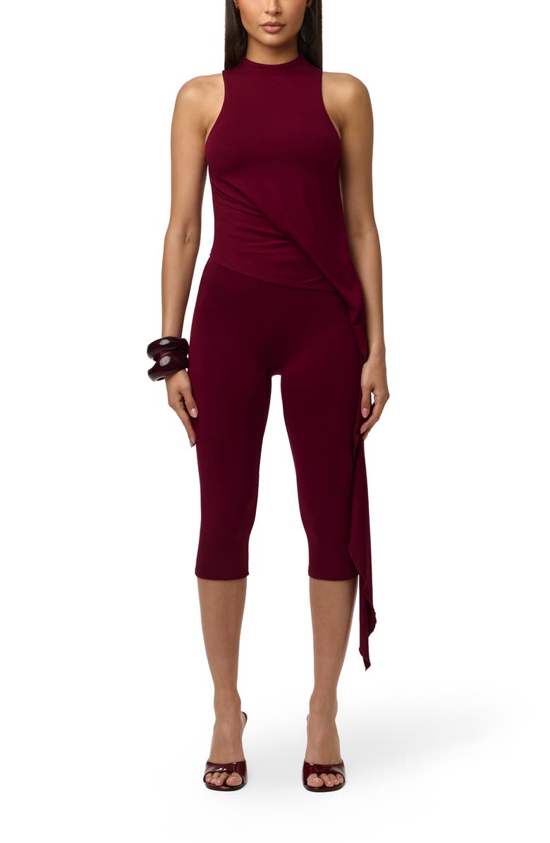 Naked Wardrobe Asymmetric Waist Capri Leggings, Alternate, color, Sangria