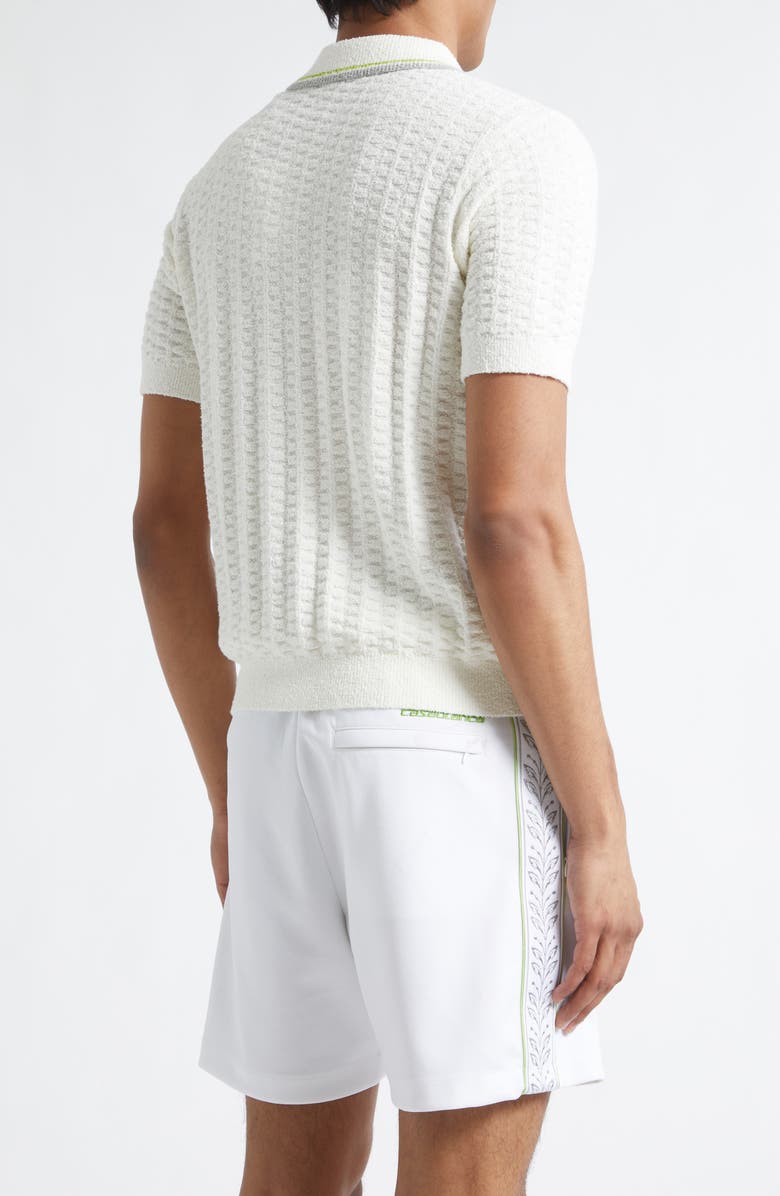 Casablanca Tennis Logo Embroidered Bouclé Polo, Alternate, color, White