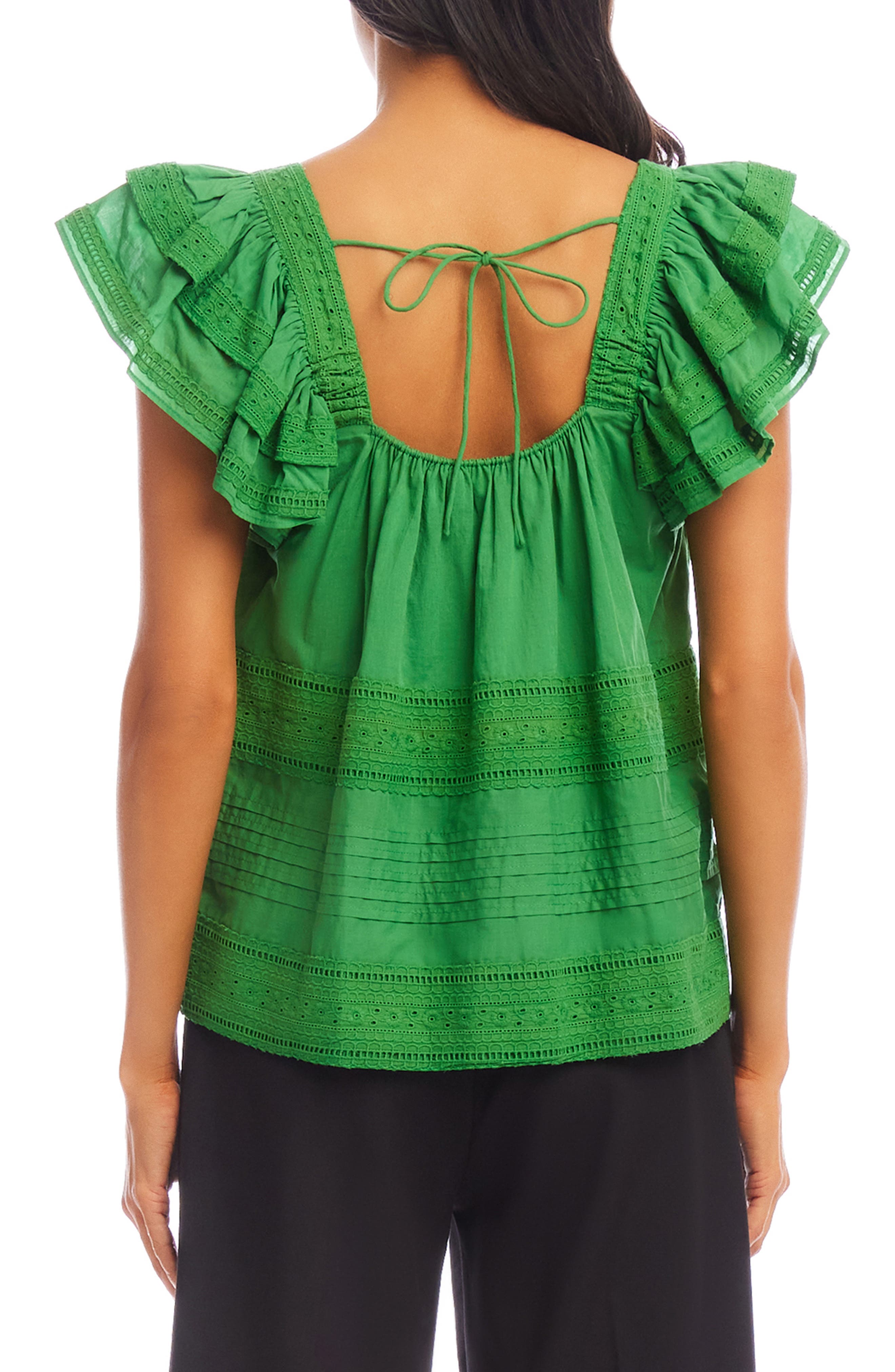 Ruffle Sleeve Embroidered Top - image 2