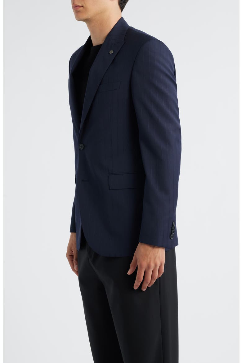Rawdon Slim Fit Pinstripe Super 100s Wool Peak Lapel Sport Coat, Alternate, color, NAVY