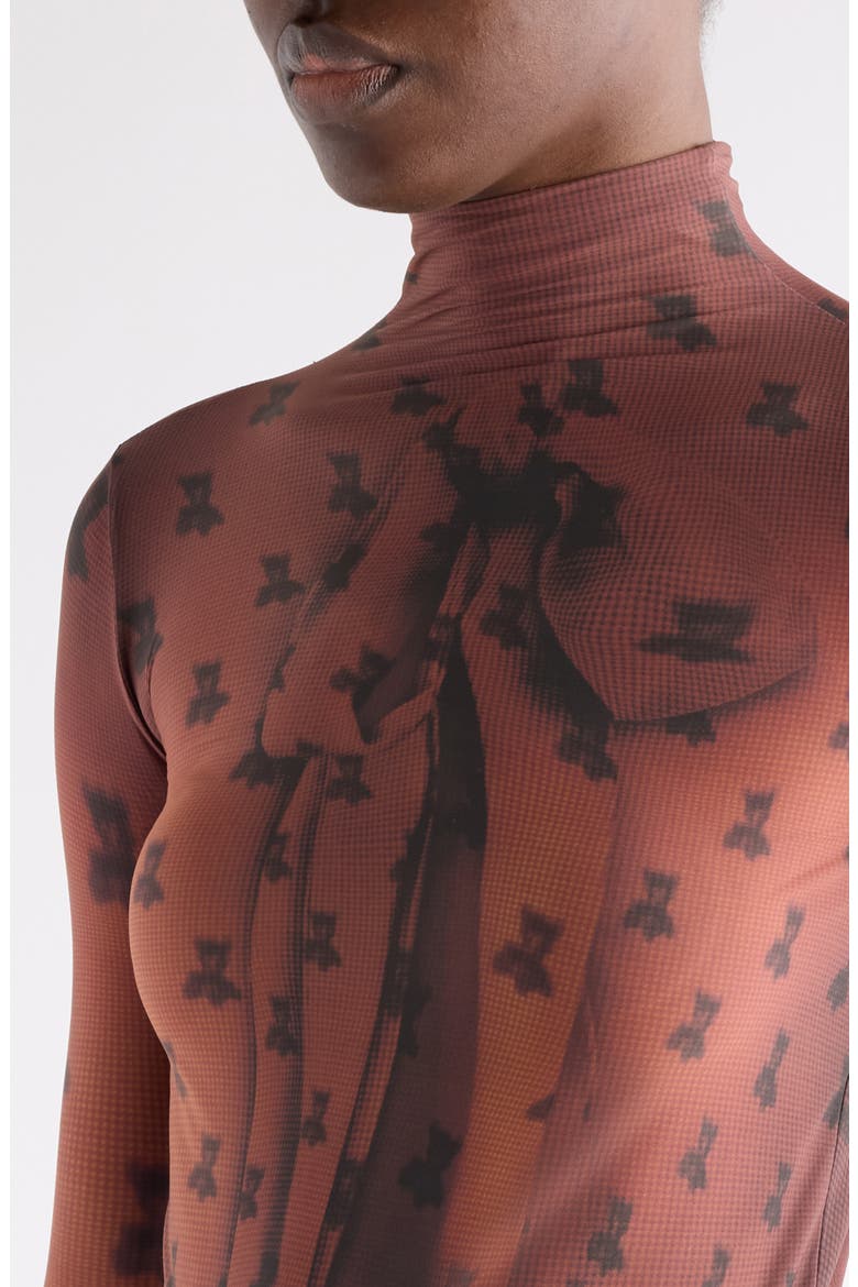 Edenise Teddy Print Long Sleeve Mesh Top, Alternate, color, RUST BROWN