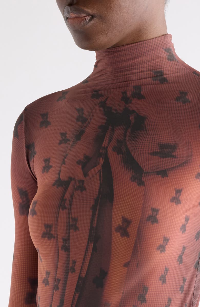 Acne Studios Edenise Teddy Print Long Sleeve Mesh Top, Alternate, color, Rust Brown