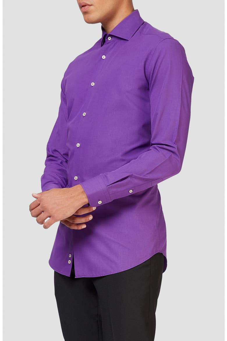 Purple Prince Modern Tailored Fit Wrinkle Resistant Button-Up Shirt, Alternate, color, PURPLE