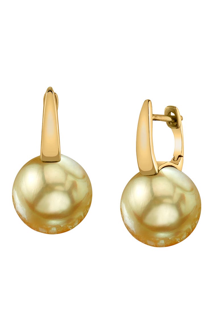 Golden South Sea Pearl Huggie Emily Earrings, Main, color, Yellow Gold