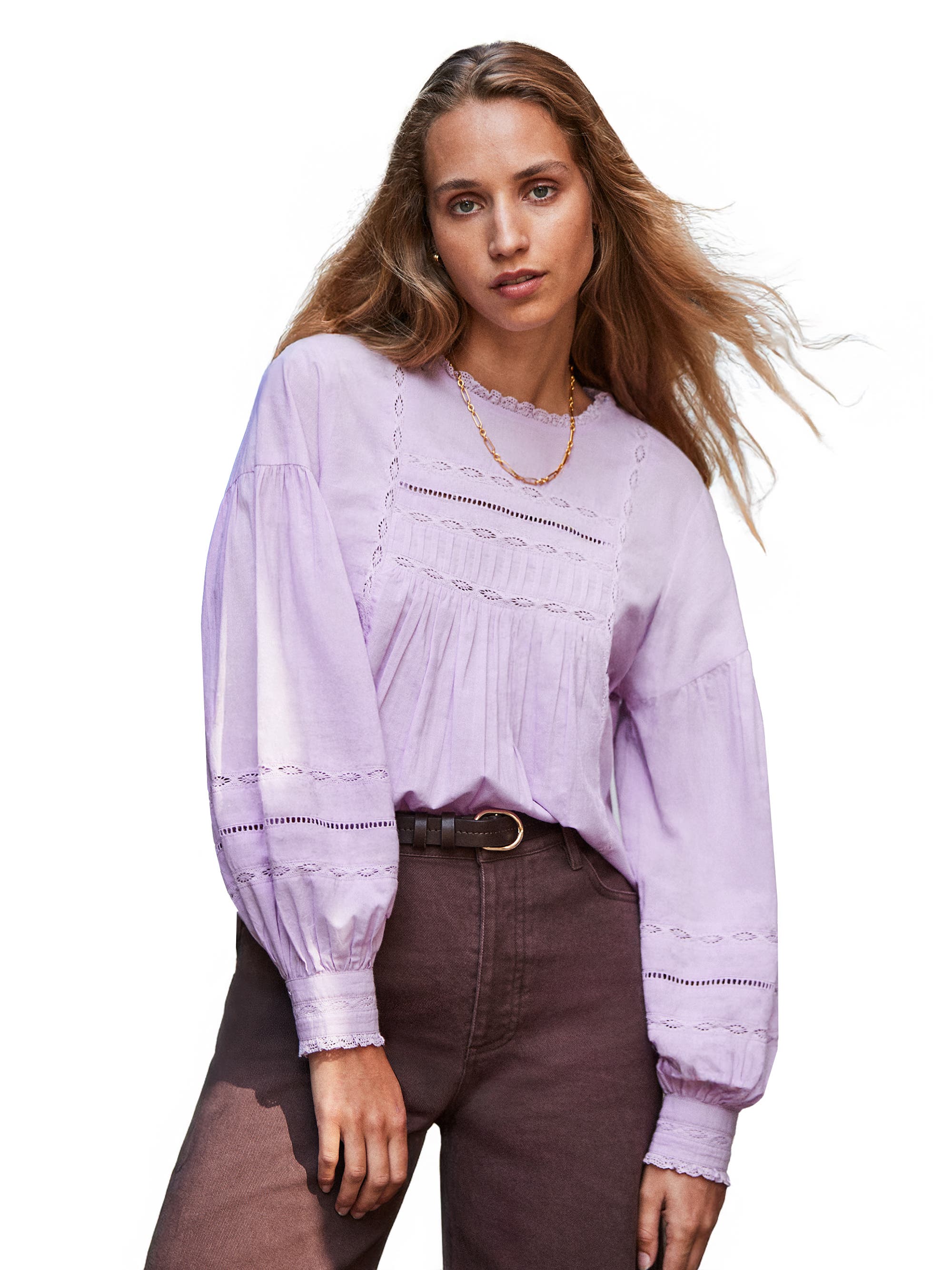 Lace Insert Long Sleeve Blouse