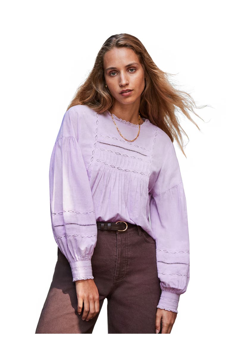 Ro&Zo Lace Insert Long Sleeve Blouse, Main, color, Lilac