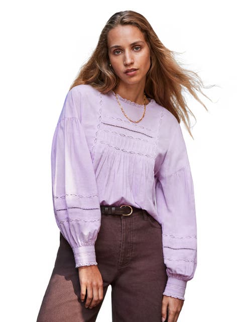 Lace Insert Long Sleeve Blouse