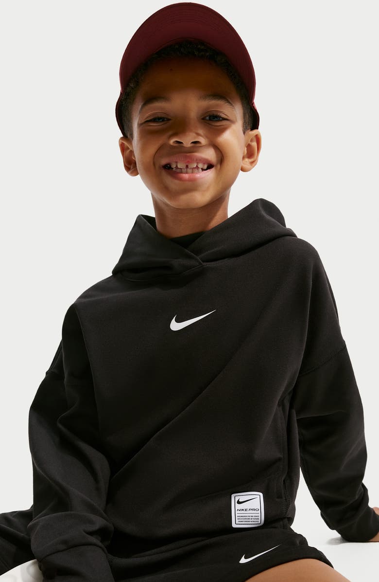 Nike Kids' Pro Dri-FIT Hoodie, Alternate, color, Black/ White
