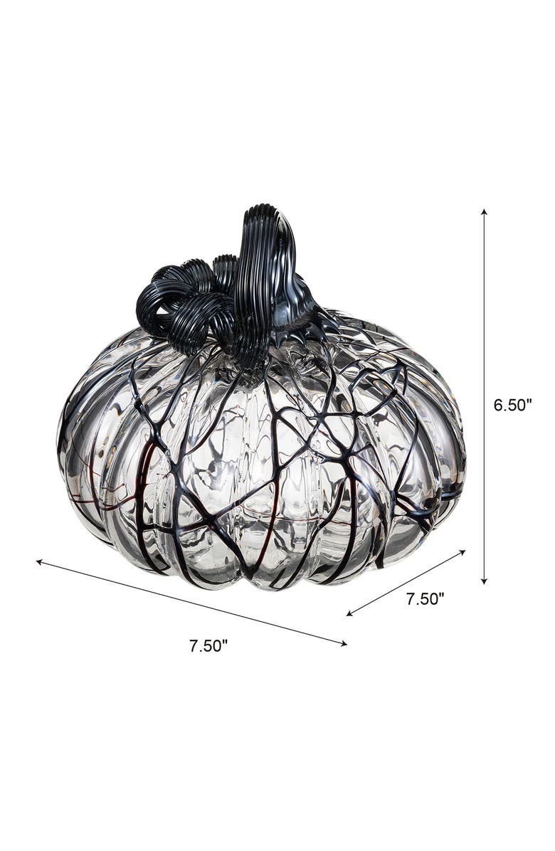 Glitzhome Halloween Abstract Black and White Glass Pumpkin, Alternate, color, Black