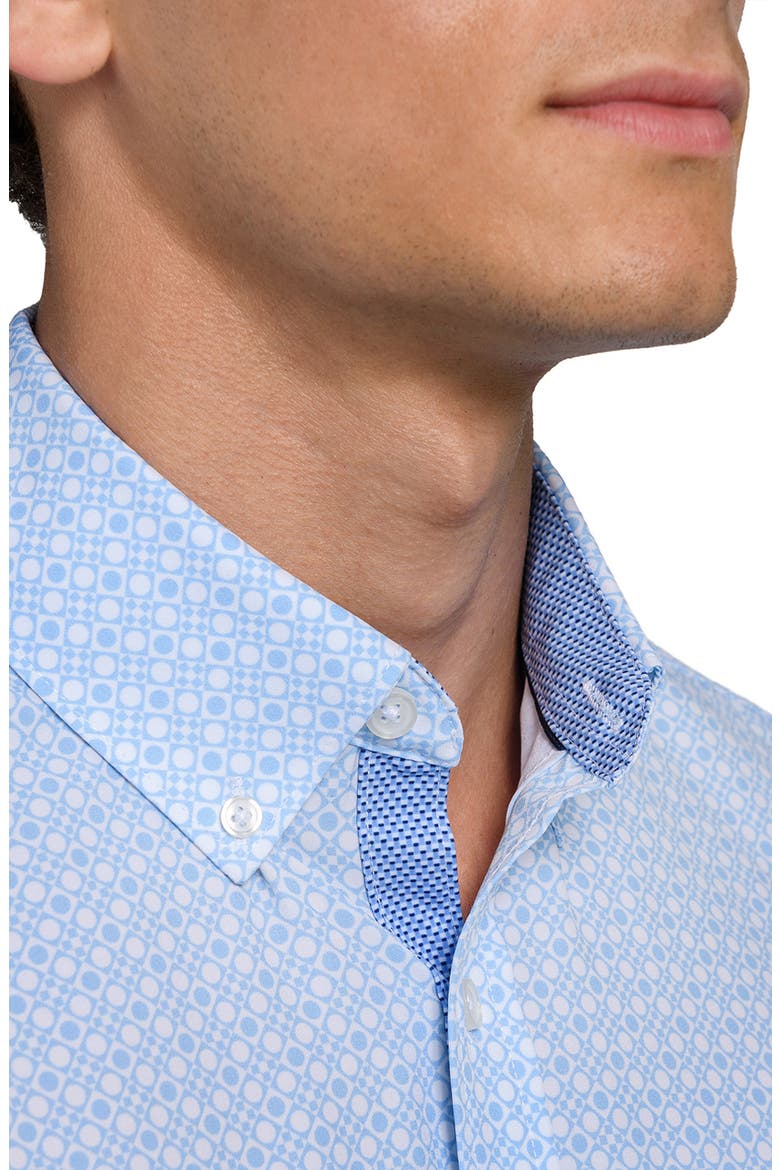 Round Checkered Woven Short Sleeve Basic, Alternate, color, WHITE/BLUE