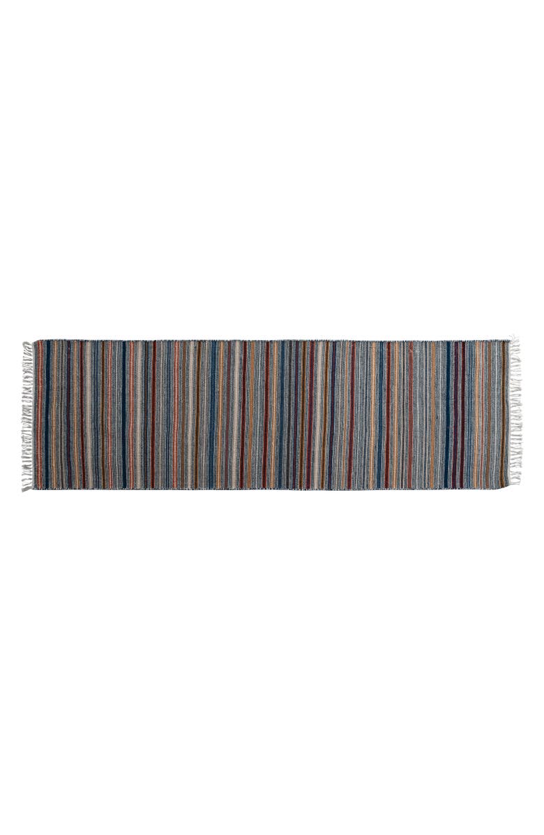 Storied Home Woven Wool Floor Runner with Stripes and Fringe, Multi Color, Main, color, Blue